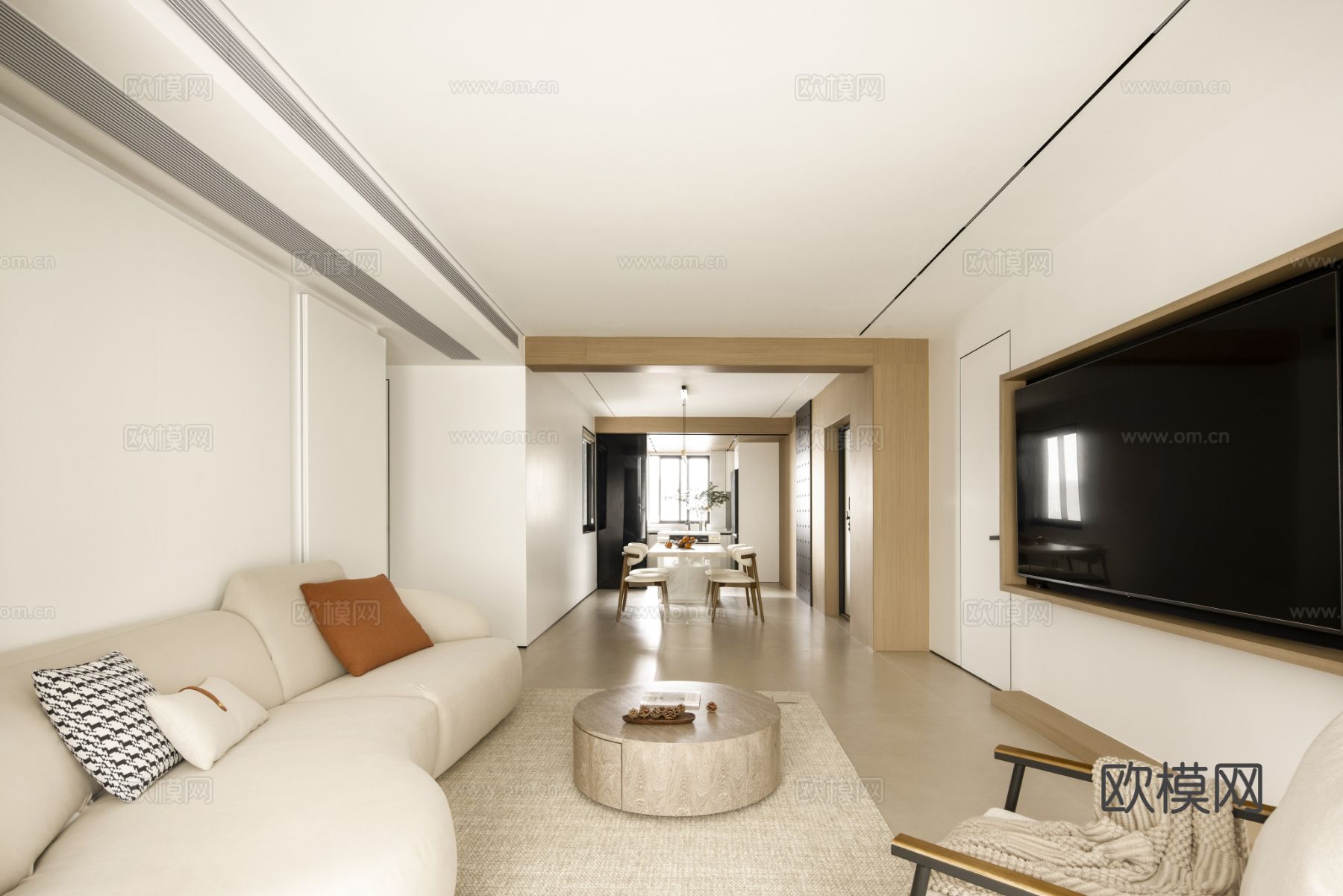 奶油风家装设计 客厅卧室餐厅 黑白灰 公寓效果图下载（渲染图17）