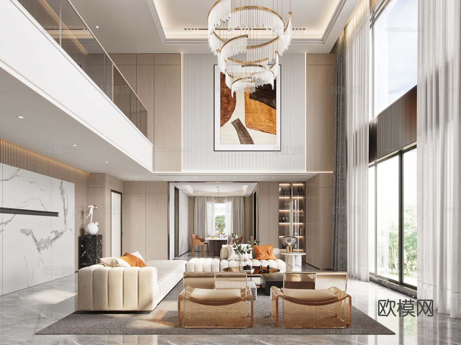 奶油风家装效果图客厅卧室餐厅 黑白灰极简效果图下载（渲染图6）