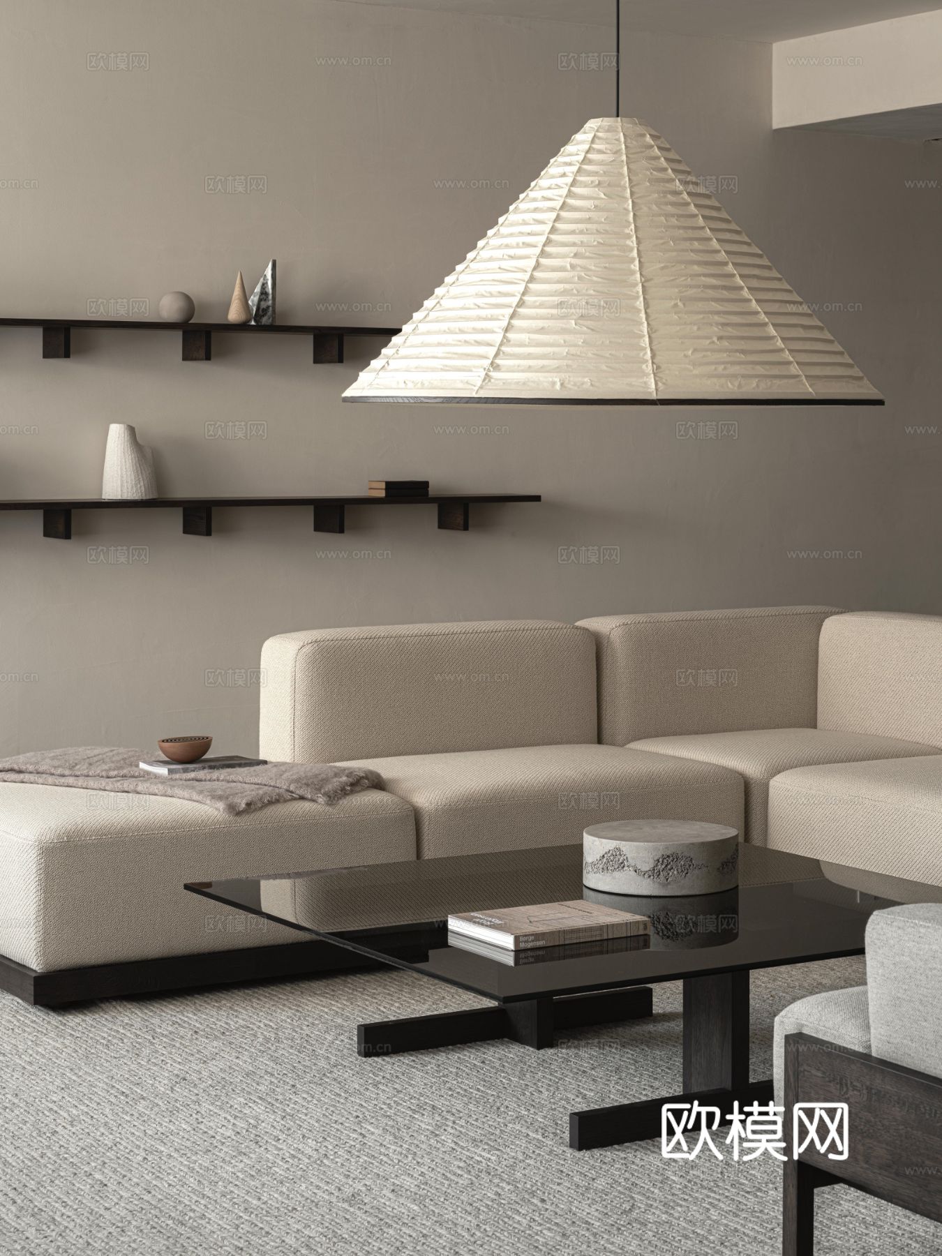 现代家装设计 客厅卧室餐厅 黑白灰 公寓效果图下载（渲染图3）