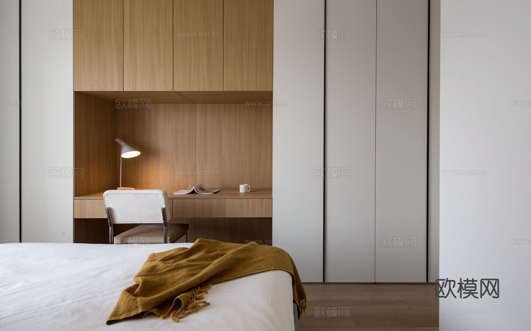 原木效果图客厅卧室餐厅 黑白灰极简效果图下载（渲染图8）