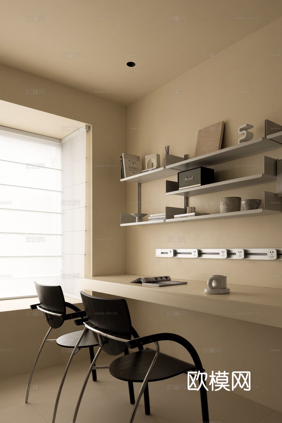 奶油风设计 客厅卧室餐厅 黑白灰 公寓效果图效果图下载（渲染图14）