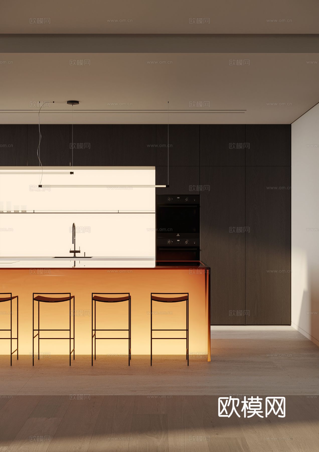 现代简约家装效果图 客厅卧室餐厅 黑自灰效果图下载（渲染图12）