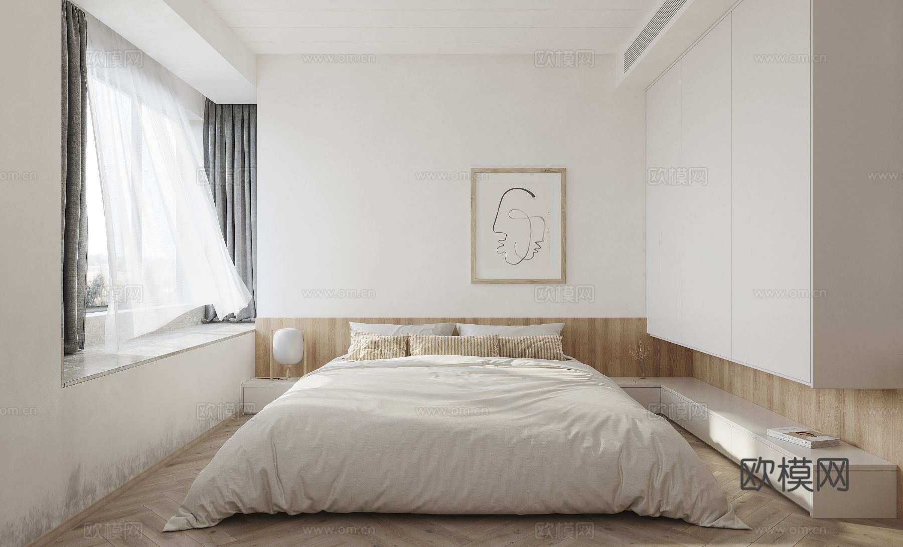 现代家装设计 客厅卧室餐厅 黑白灰 公寓效果图下载（渲染图4）