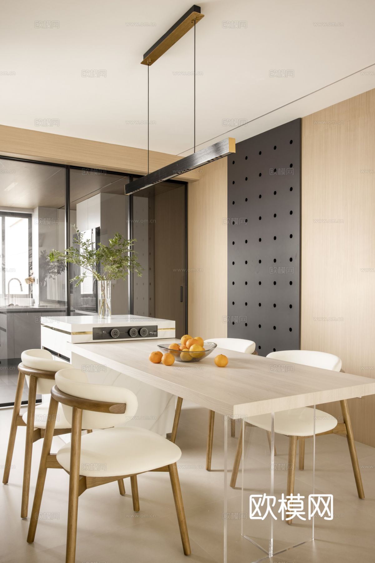 奶油风家装设计 客厅卧室餐厅 黑白灰 公寓效果图下载（渲染图3）