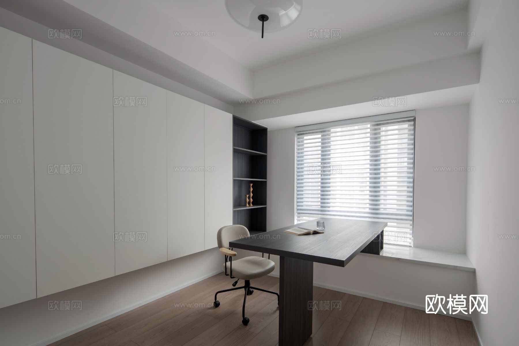 现代家装效果图客厅卧室餐厅 黑白灰极简效果图下载（渲染图1）