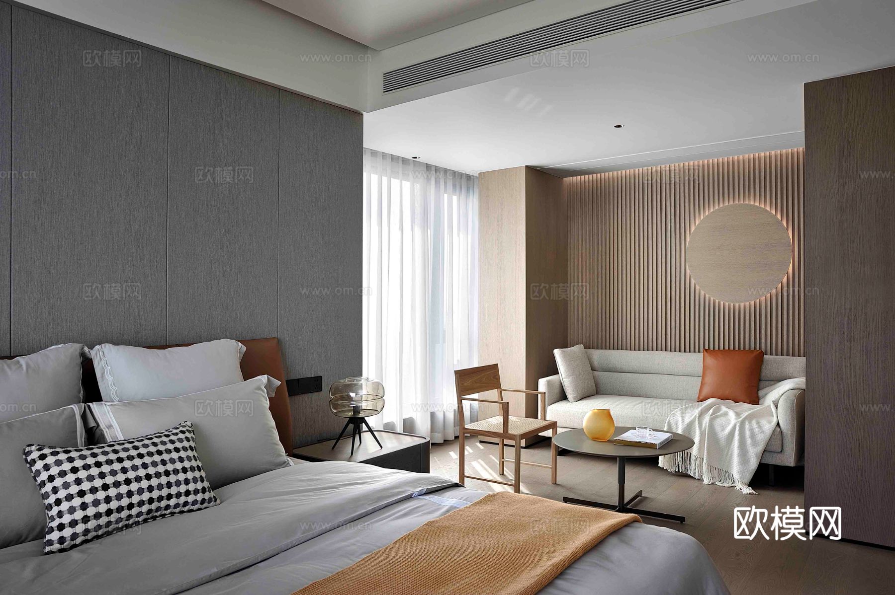 现代330m²大平层家装效果图客厅卧室餐厅 黑白灰极简效果图下载（渲染图11）