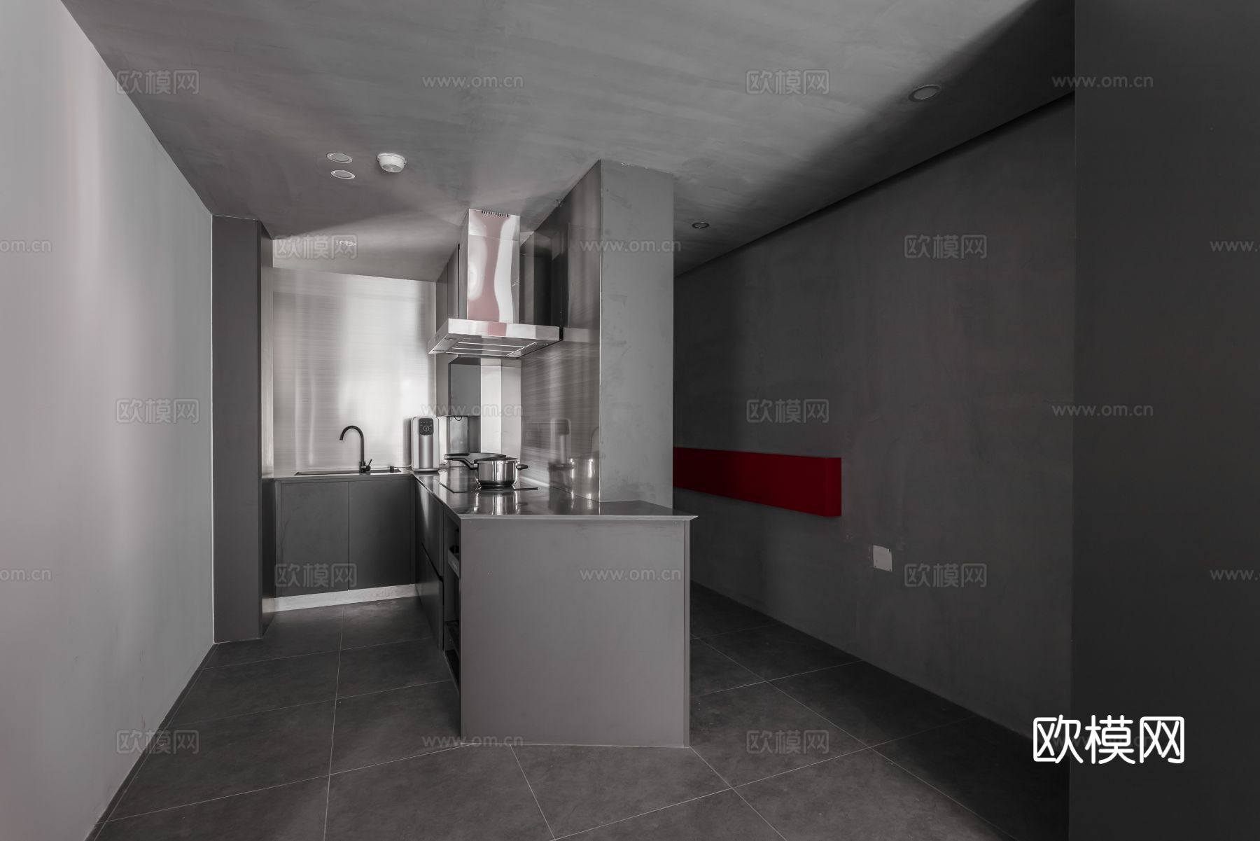 现代家装效果图客厅卧室餐厅 黑白灰极简效果图下载（渲染图6）