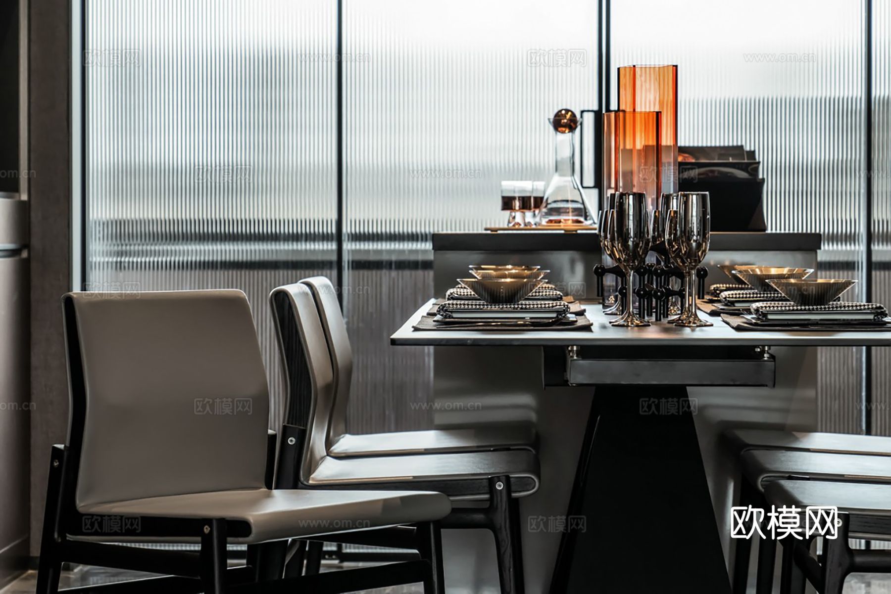 现代家装效果图客厅卧室餐厅 黑白灰极简效果图下载（渲染图6）