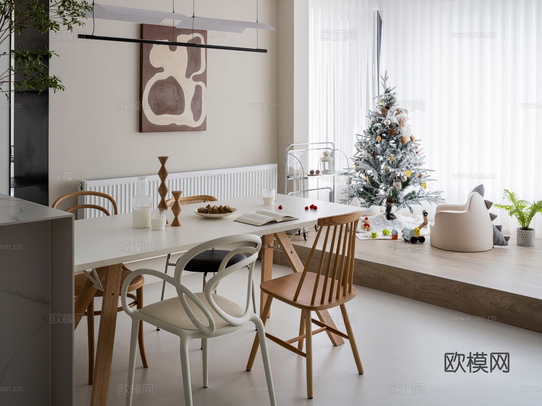 现代奶油风家装效果图客厅卧室餐厅 黑白灰极简效果图下载（渲染图8）