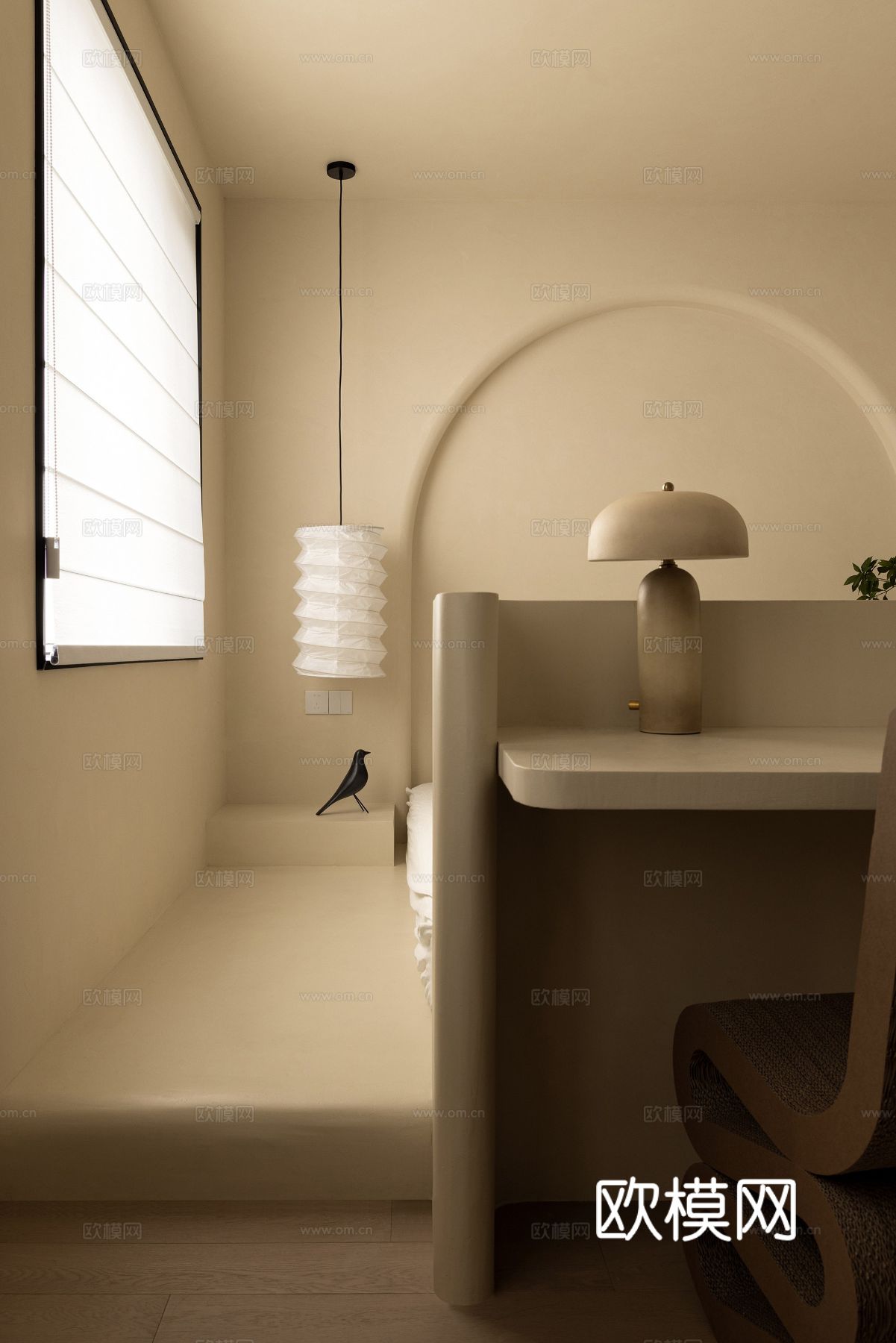 奶油风设计 客厅卧室餐厅 黑白灰 公寓效果图效果图下载（渲染图17）