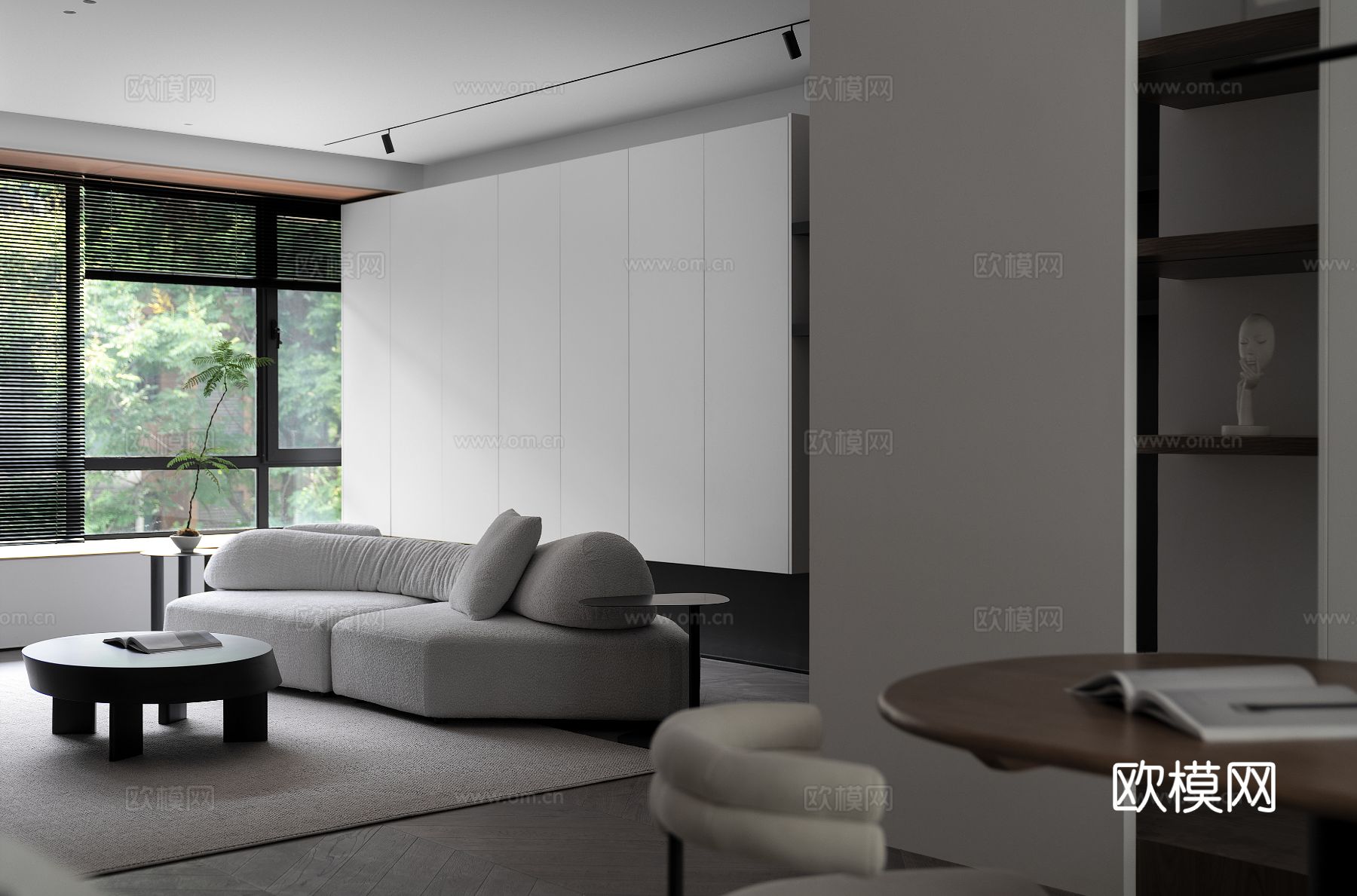 现代家装效果图 客厅卧室餐厅 高级黑白灰效果图下载（渲染图6）
