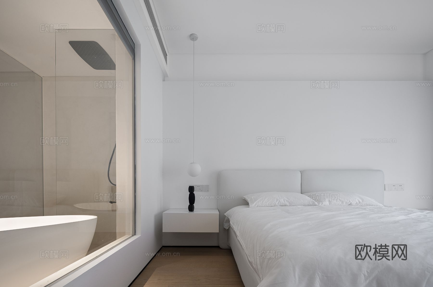 现代家装设计 客厅卧室餐厅 黑白灰 公寓效果图下载（渲染图3）