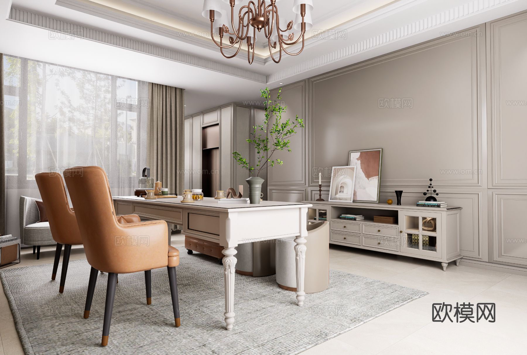 美式别墅空间效果图下载（渲染图1）