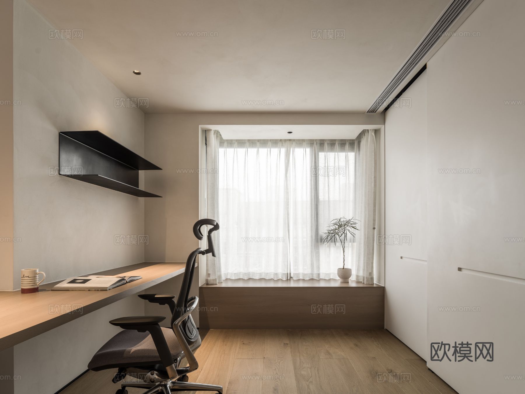 现代家装效果图 客厅卧室餐厅 高级黑白灰效果图下载（渲染图8）