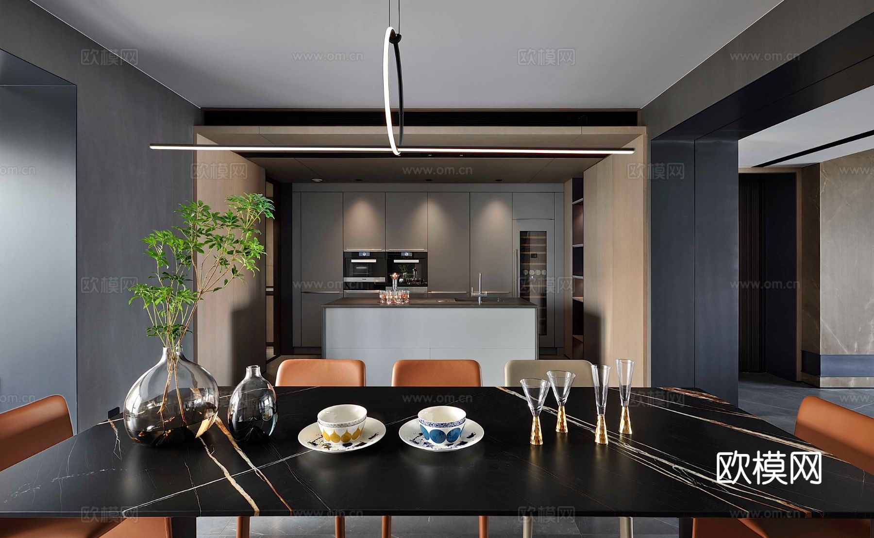 现代330m²大平层家装效果图客厅卧室餐厅 黑白灰极简效果图下载（渲染图15）