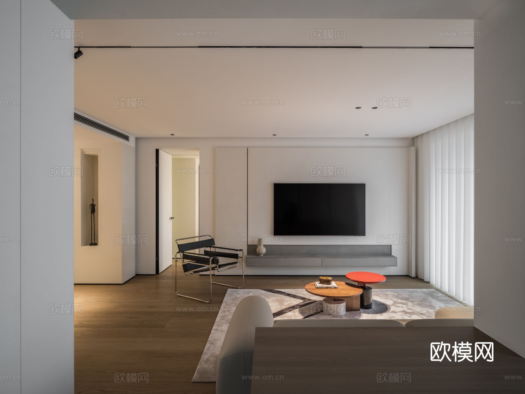 现代家装效果图 客厅卧室餐厅 高级黑白灰效果图下载（渲染图1）