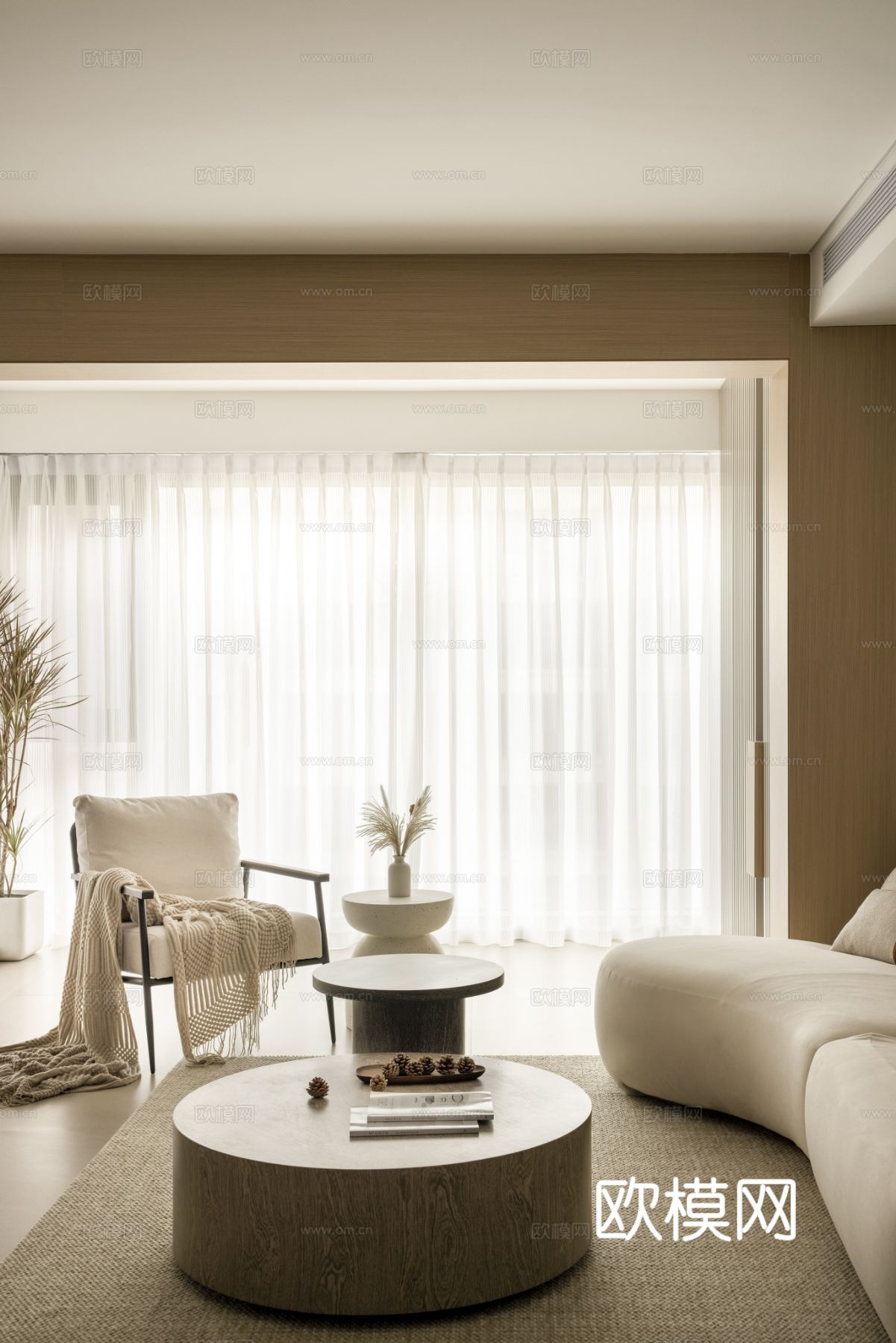 奶油风家装设计 客厅卧室餐厅 黑白灰 公寓效果图下载（渲染图5）