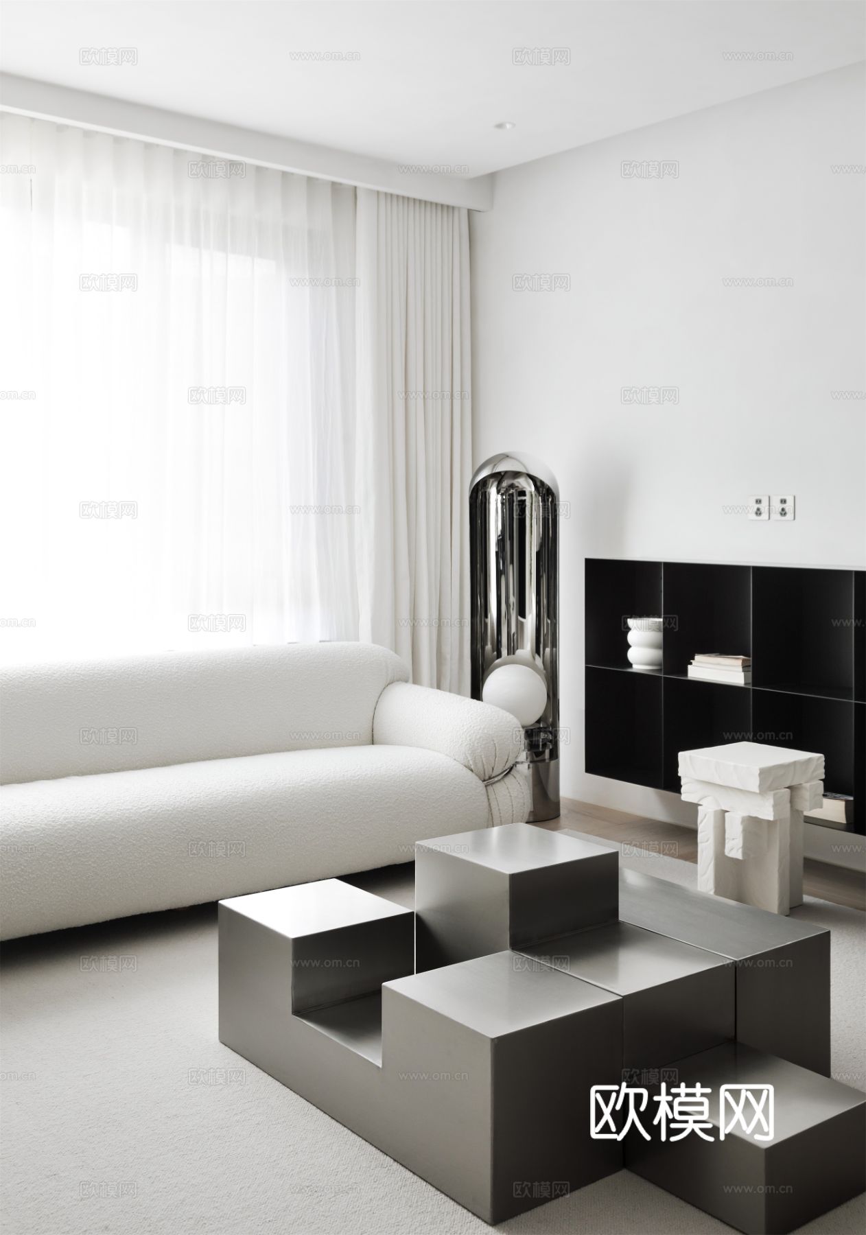 现代家装效果图 客厅卧室餐厅 高级黑白灰 纯净至简效果图下载（渲染图7）