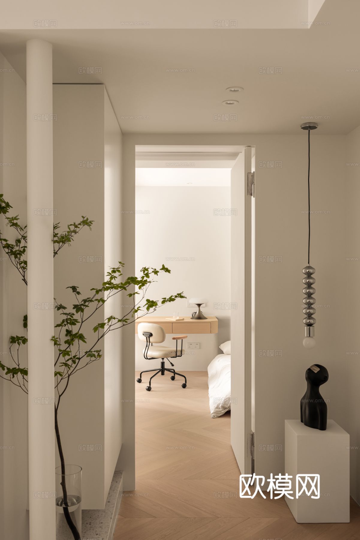 现代家装设计 客厅卧室餐厅 黑白灰 公寓效果图下载（渲染图13）