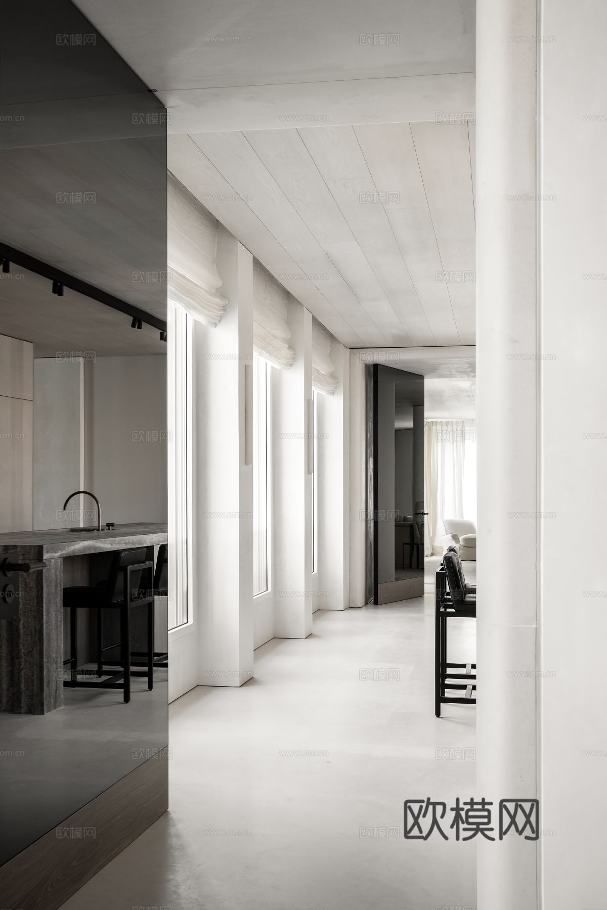 现代简约家装效果图 客厅卧室餐厅 黑白灰效果图下载（渲染图1）