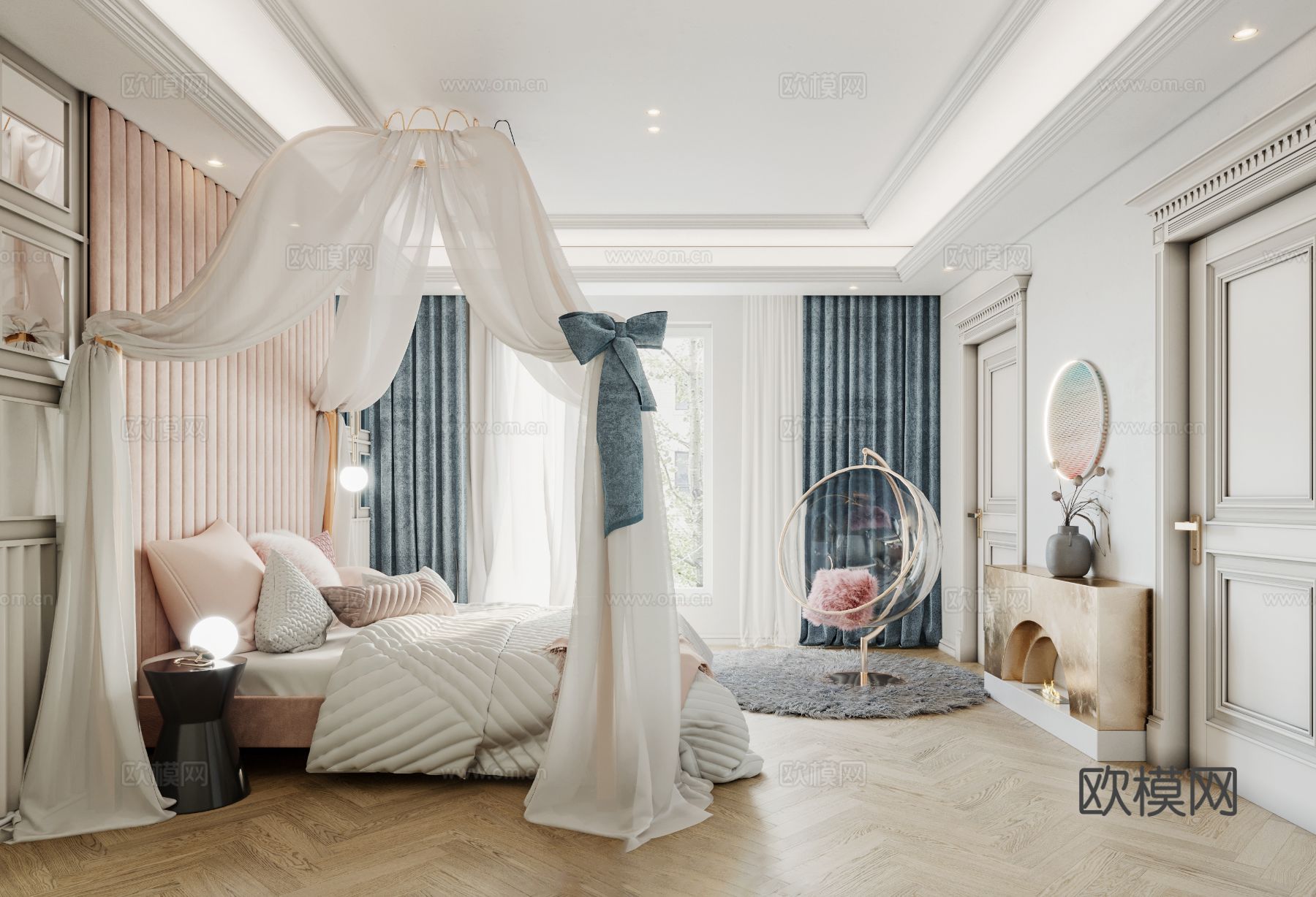 现代奶油风家装效果图客厅卧室餐厅 黑白灰极简效果图下载（渲染图17）