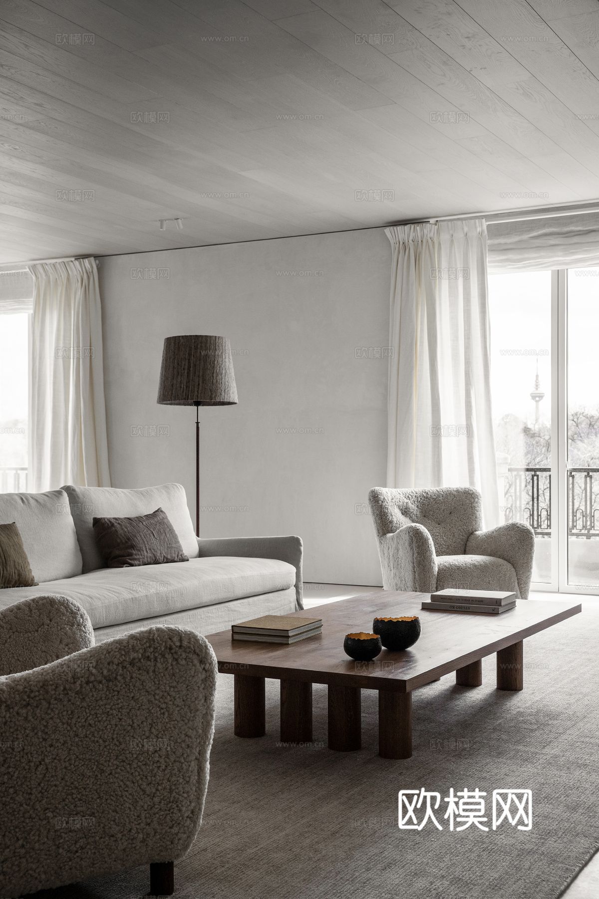 现代简约家装效果图 客厅卧室餐厅 黑白灰效果图下载（渲染图12）