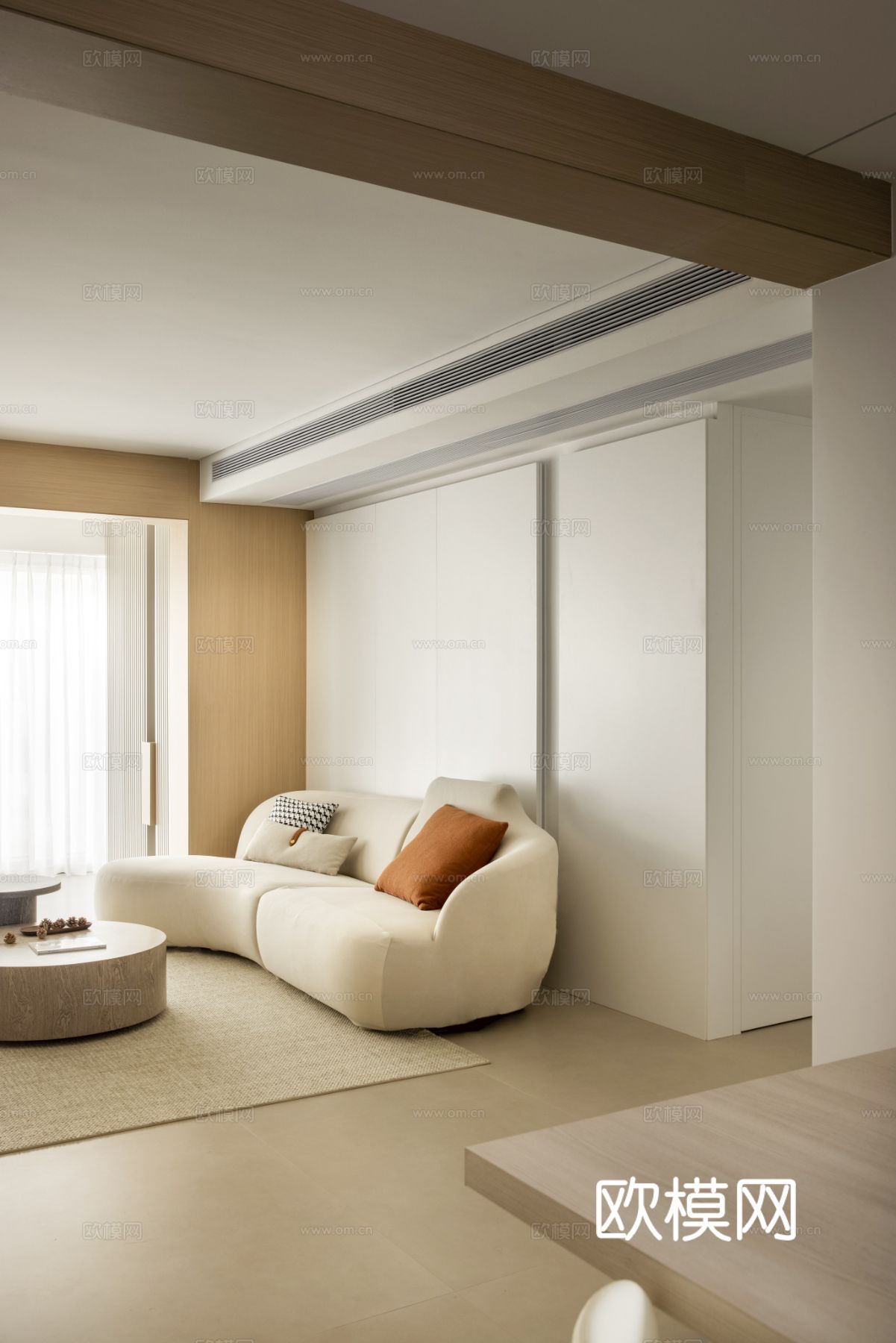 奶油风家装设计 客厅卧室餐厅 黑白灰 公寓效果图下载（渲染图2）