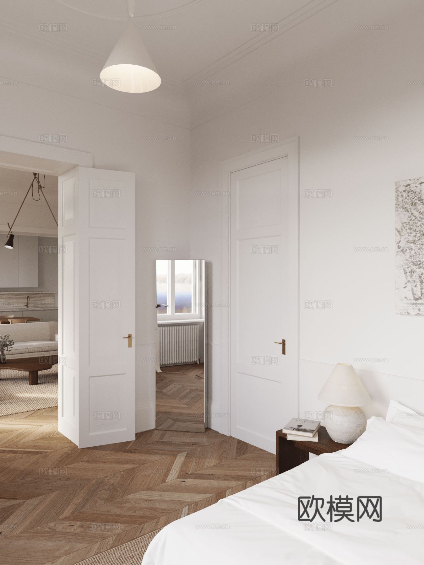 现代奶油风家装效果图客厅卧室餐厅 黑白灰极简效果图下载（渲染图7）