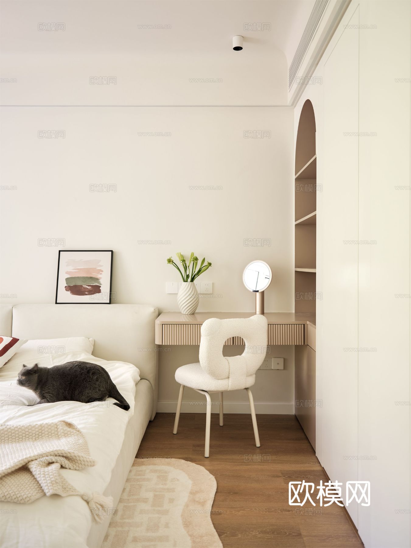 现代家装设计 客厅卧室餐厅 黑白灰 公寓效果图效果图下载（渲染图6）