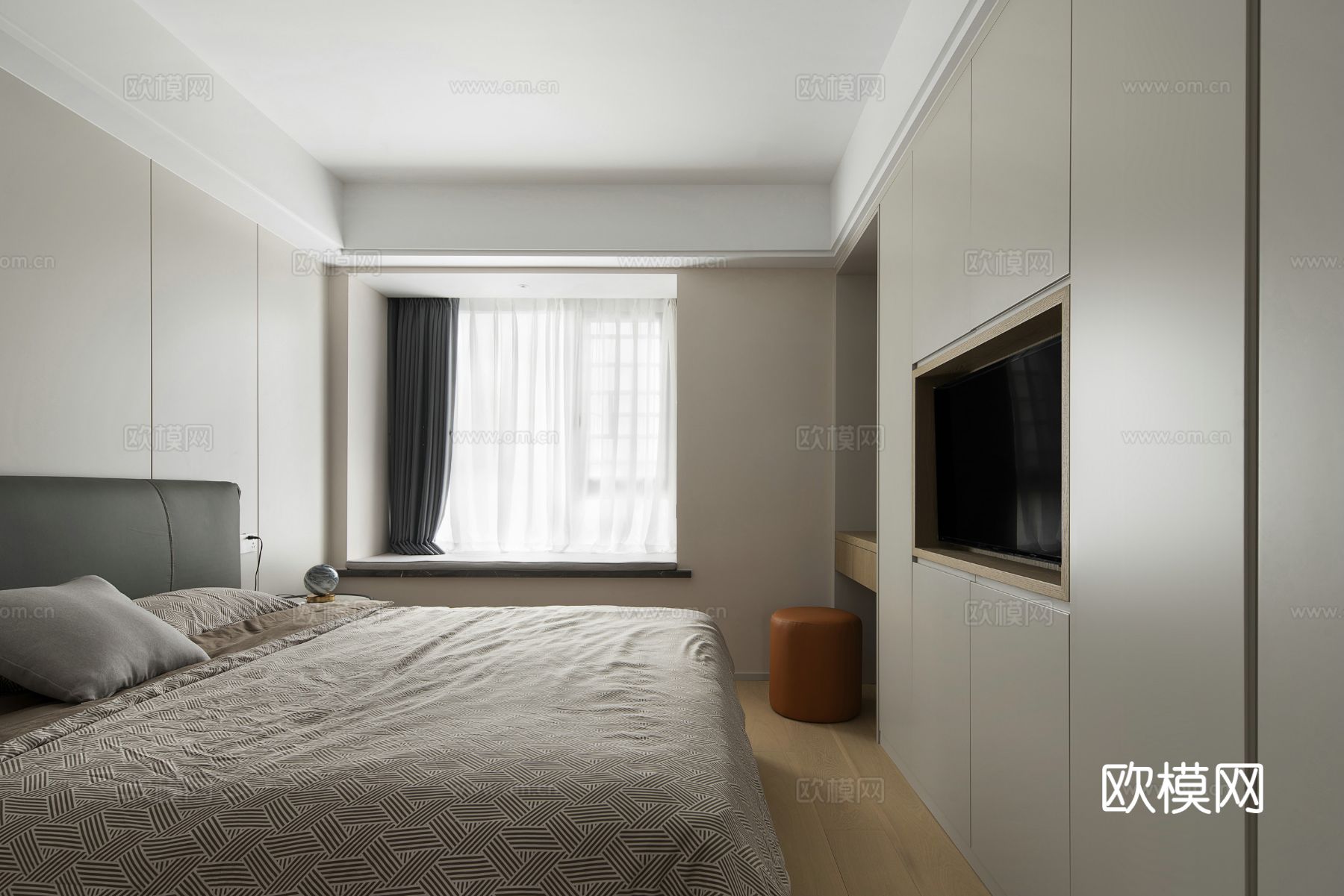 现代家装设计 客厅卧室餐厅 黑白灰 公寓效果图下载（渲染图10）