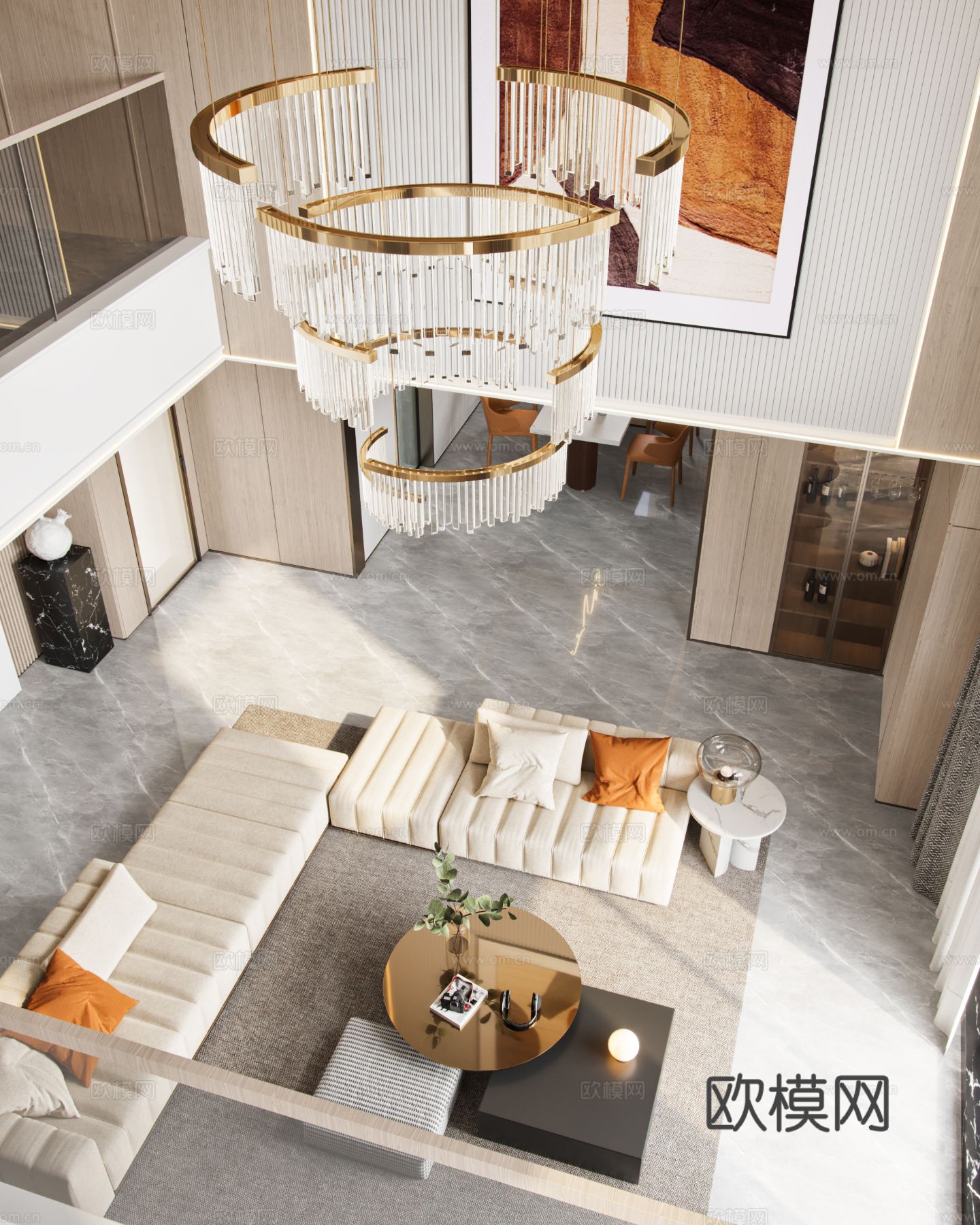 奶油风家装效果图客厅卧室餐厅 黑白灰极简效果图下载（渲染图2）