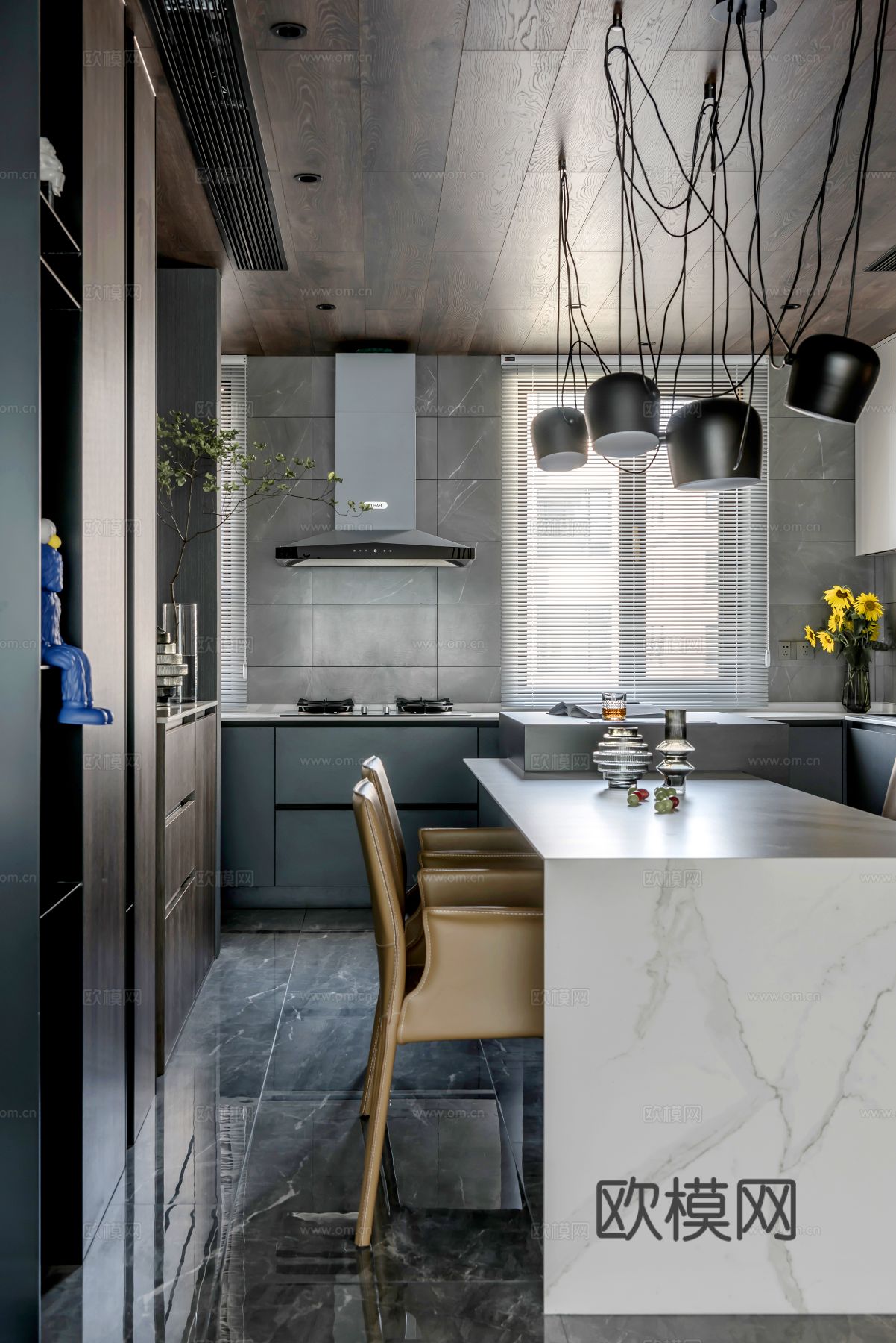 现代家装效果图 客厅卧室餐厅 高级黑白灰效果图下载（渲染图12）