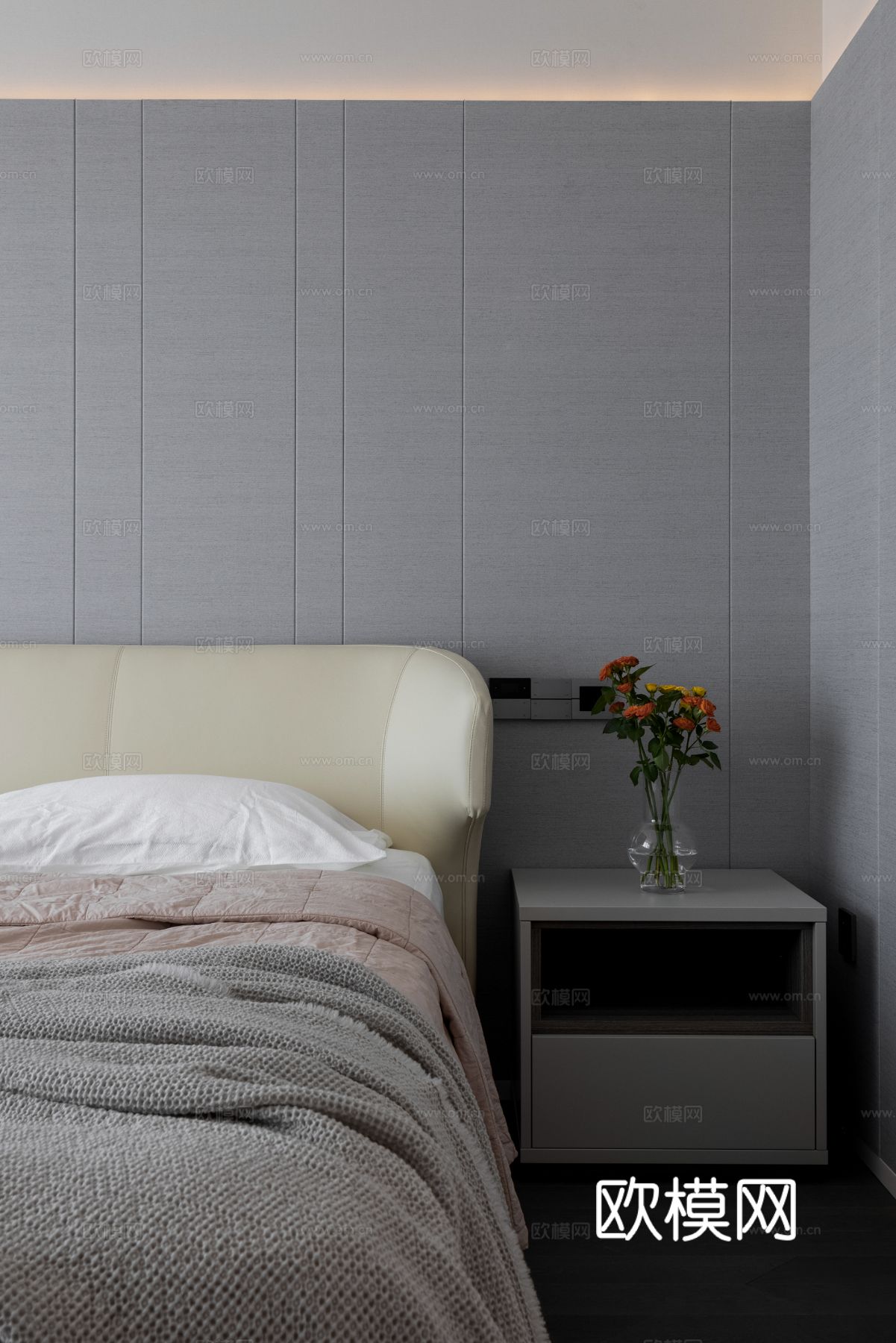 现代家装效果图客厅卧室餐厅 黑白灰极简效果图下载（渲染图9）