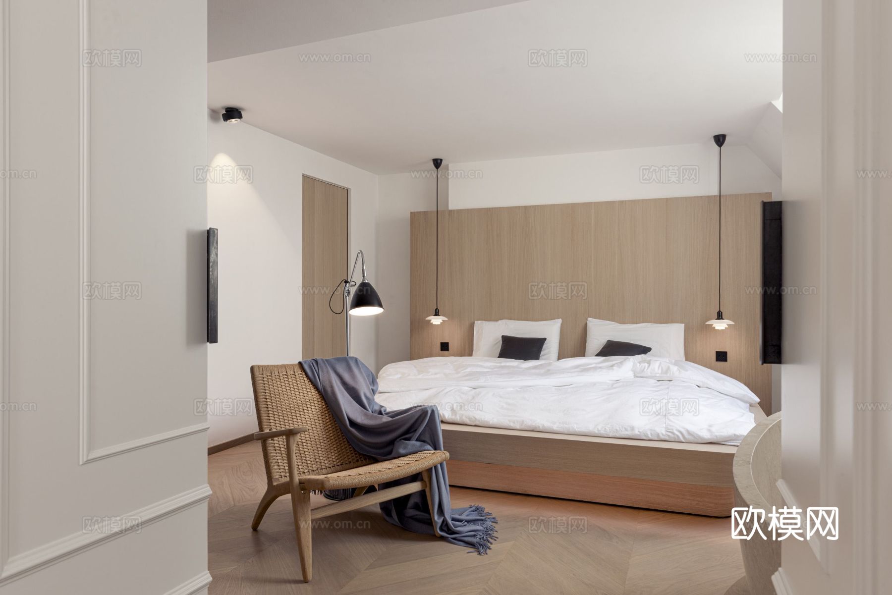 奶油风家装效果图客厅卧室餐厅 黑白灰极简效果图下载（渲染图9）