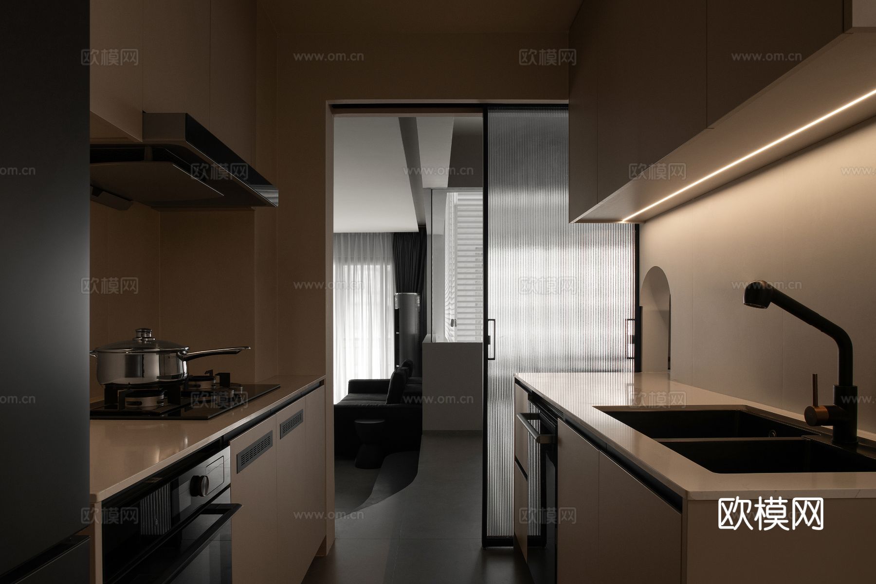 现代家装效果图 客厅卧室餐厅 高级黑白灰效果图下载（渲染图10）