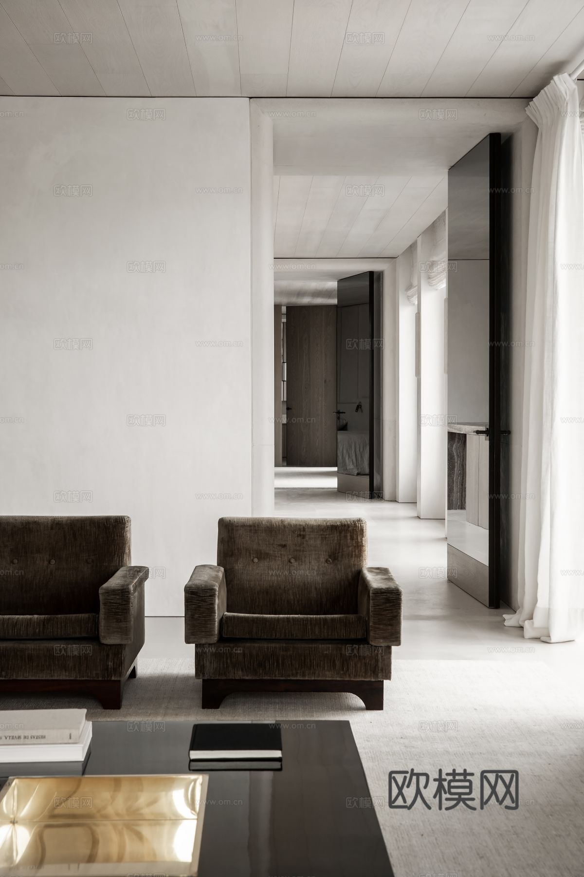 现代简约家装效果图 客厅卧室餐厅 黑白灰效果图下载（渲染图5）