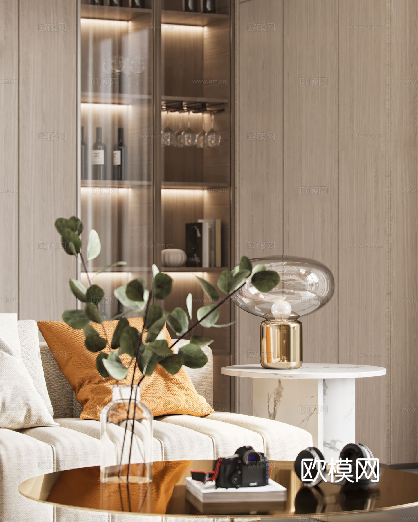 奶油风家装效果图客厅卧室餐厅 黑白灰极简效果图下载（渲染图3）