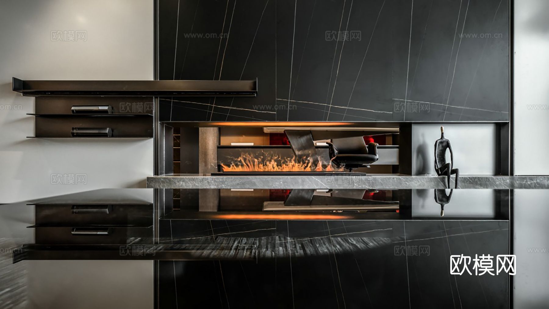 现代家装效果图客厅卧室餐厅 黑白灰极简效果图下载（渲染图2）