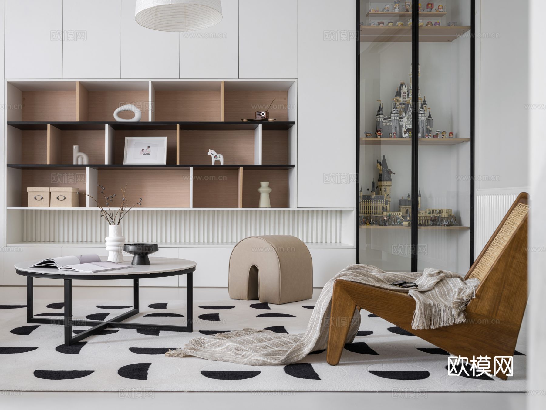 现代奶油风家装效果图客厅卧室餐厅 黑白灰极简效果图下载（渲染图1）