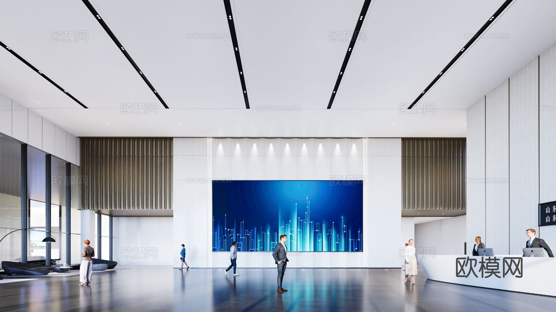 现代公司大堂效果图下载（渲染图1）