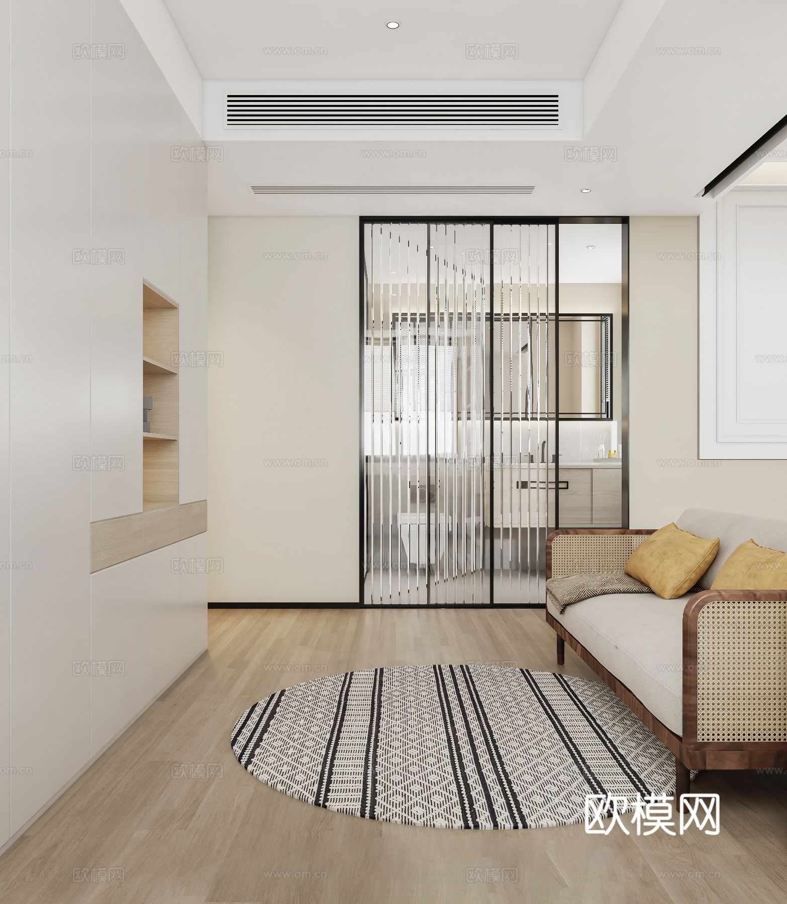 奶油风家装效果图客厅卧室餐厅 黑白灰极简效果图下载（渲染图6）