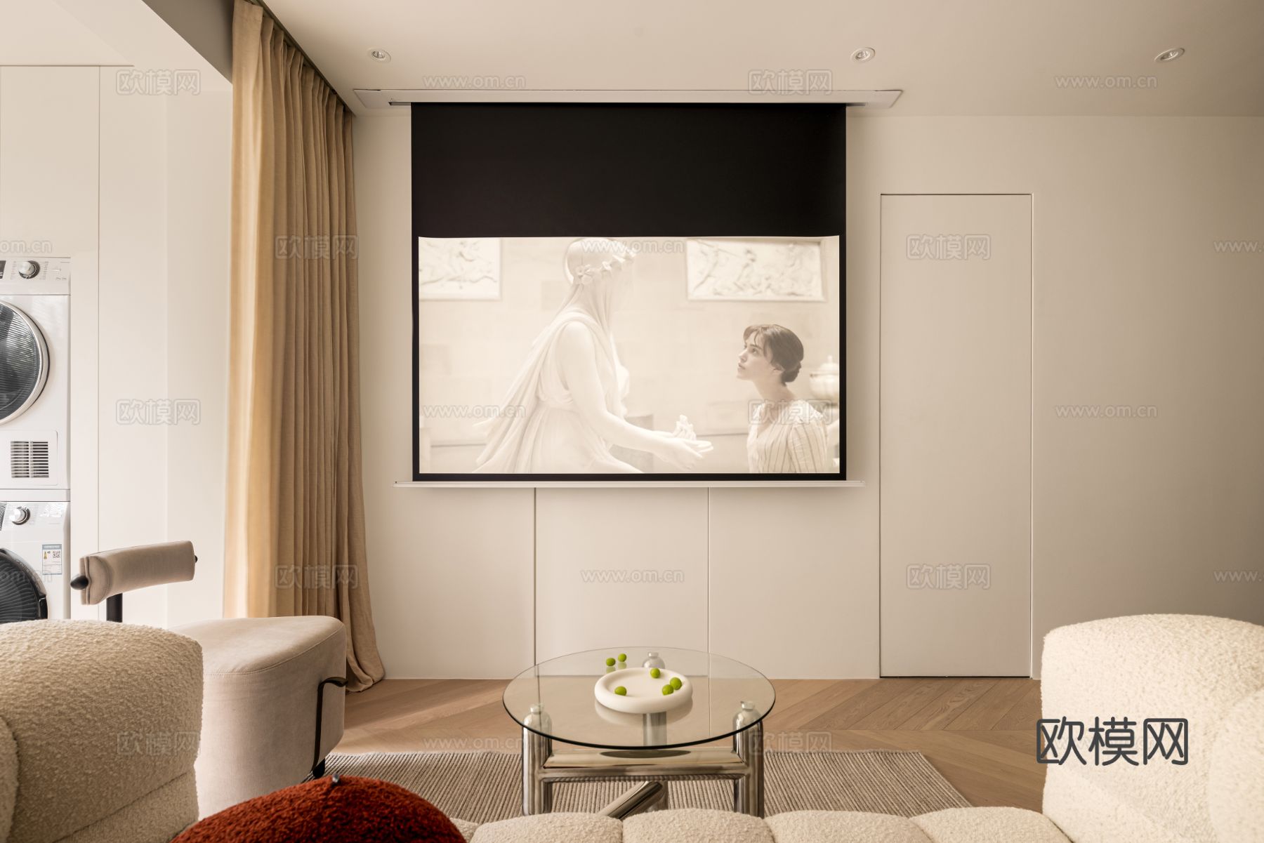 现代家装设计 客厅卧室餐厅 黑白灰 公寓效果图下载（渲染图7）