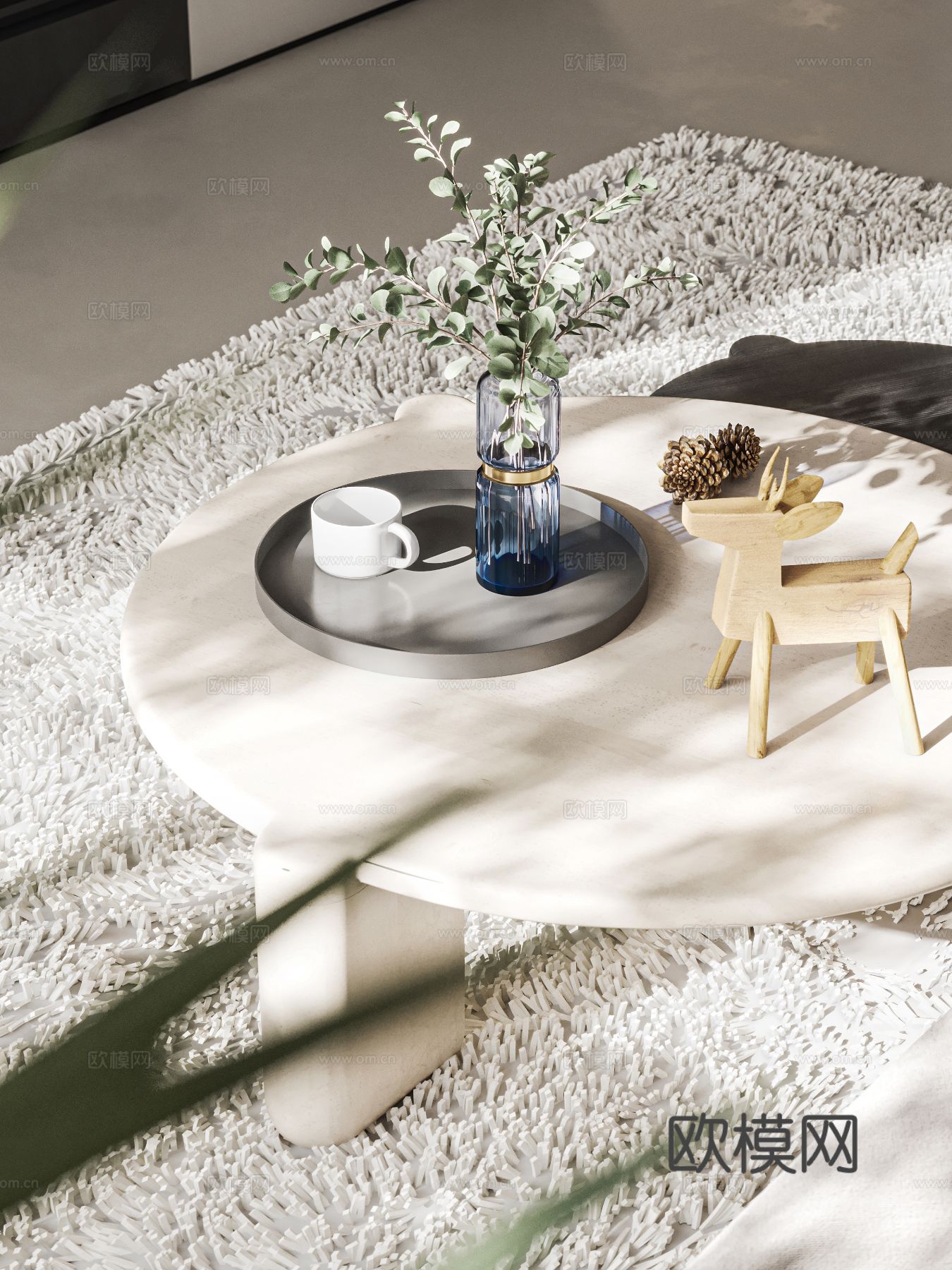 奶油风家装效果图客厅卧室餐厅 黑白灰极简效果图下载（渲染图4）