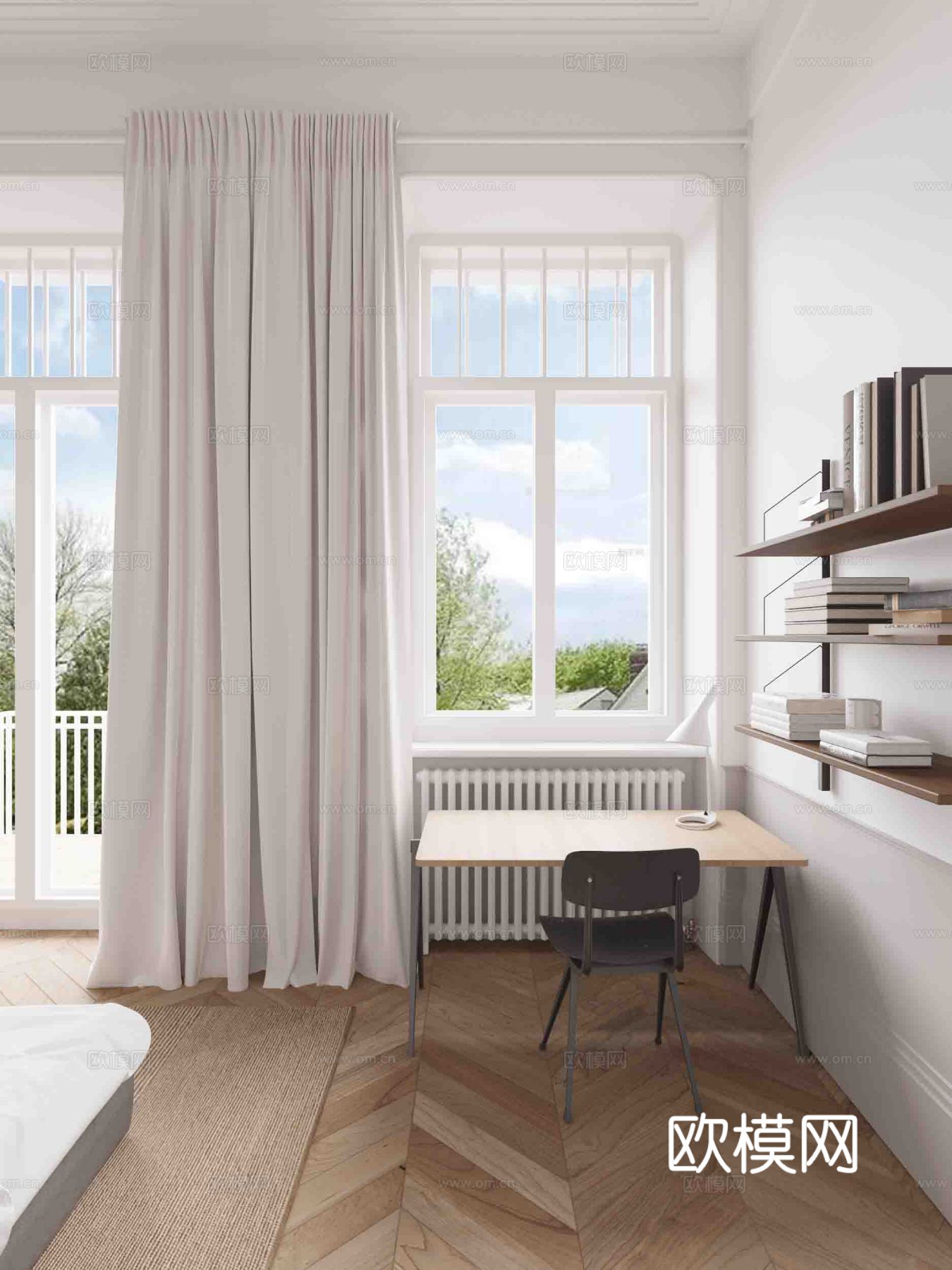 现代奶油风家装效果图客厅卧室餐厅 黑白灰极简效果图下载（渲染图11）