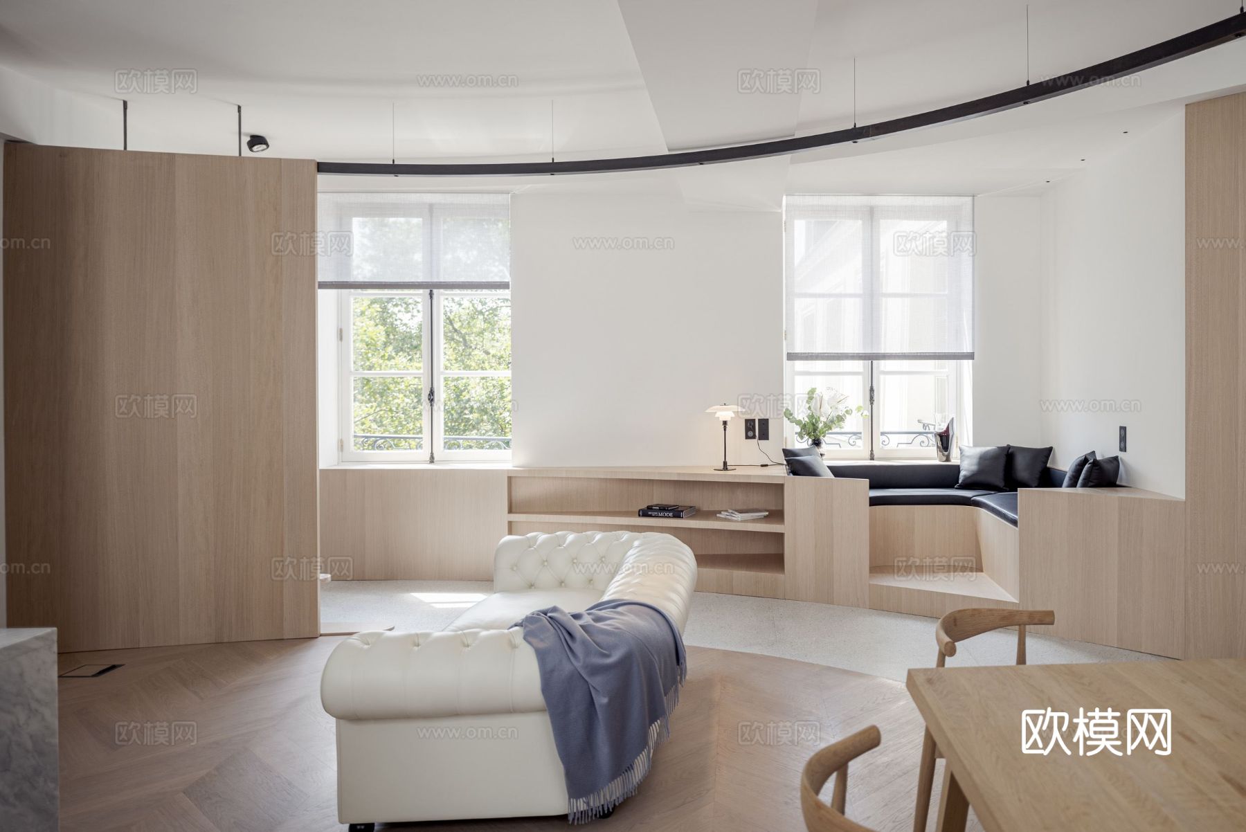 奶油风家装效果图客厅卧室餐厅 黑白灰极简效果图下载（渲染图2）