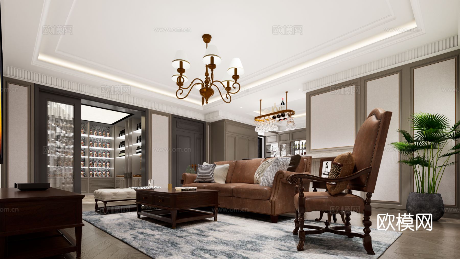 美式别墅空间效果图下载（渲染图12）