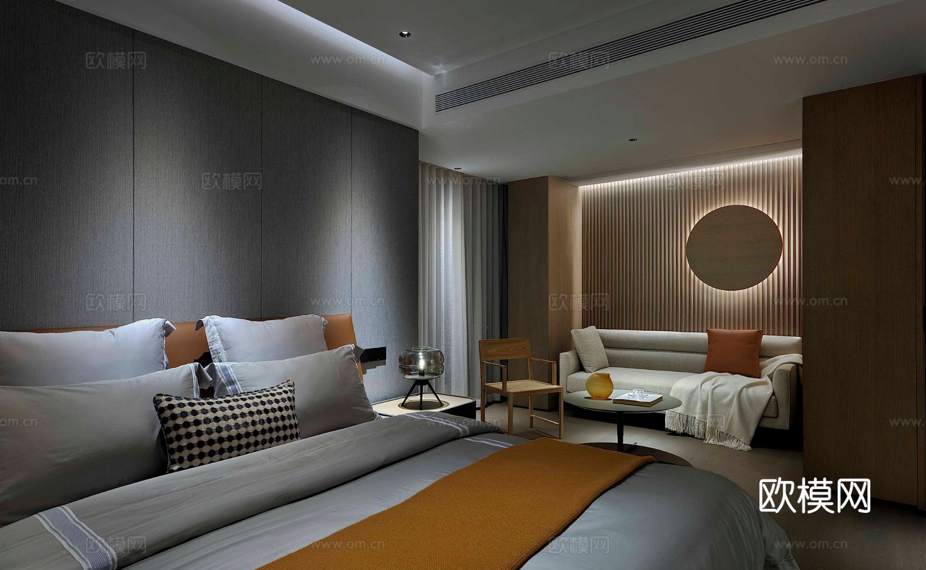 现代330m²大平层家装效果图客厅卧室餐厅 黑白灰极简效果图下载（渲染图14）