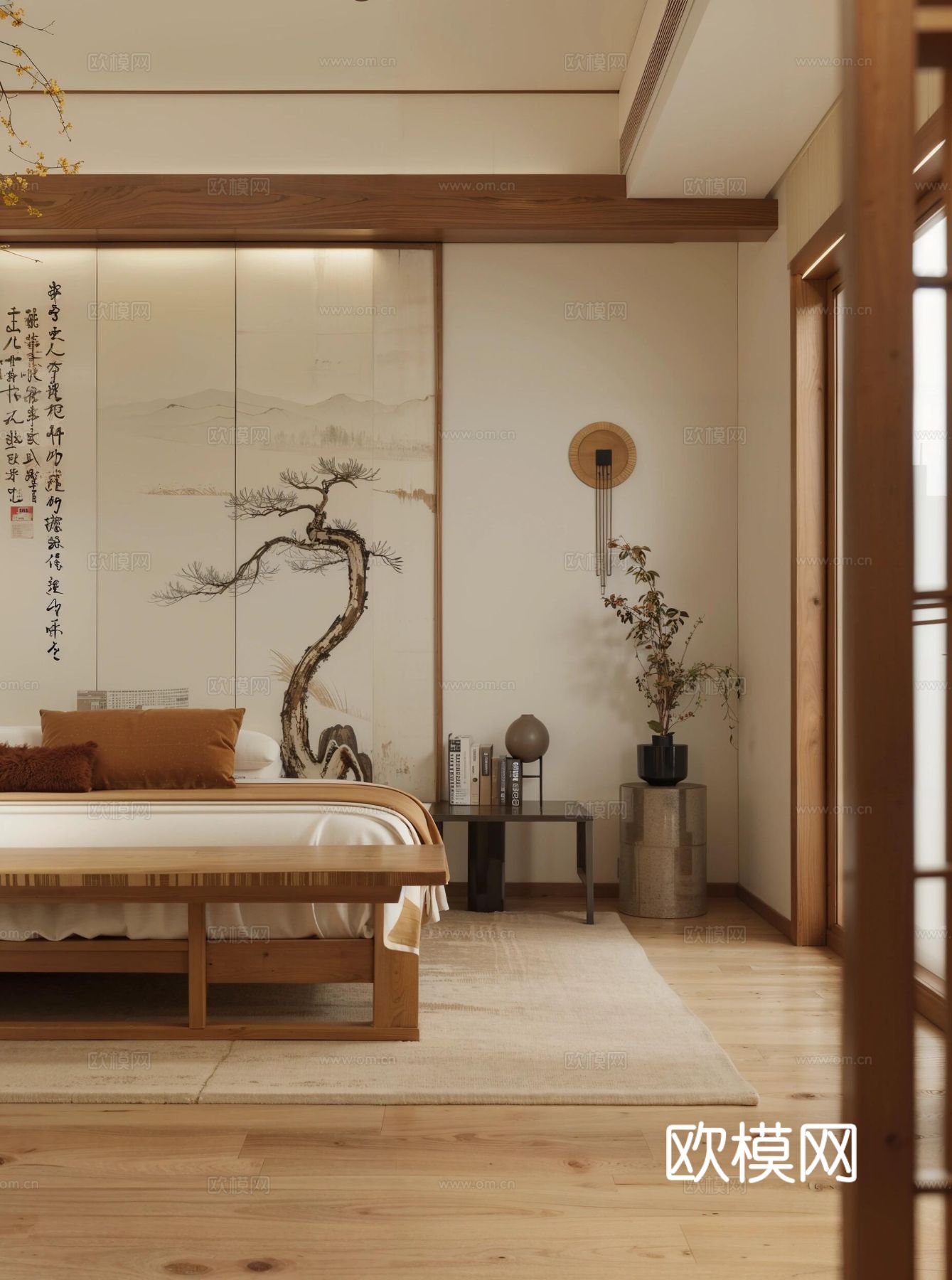 现代宋代美学家装效果图卧室客厅餐厅 高级灰极简设计中式效果图下载（渲染图7）