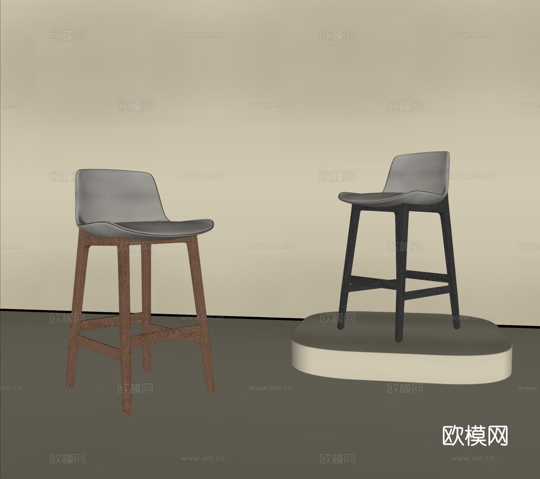 现代中古风吧椅 复古吧椅 长脚吧椅 新中式吧椅 吧凳 布艺吧su模型su模型