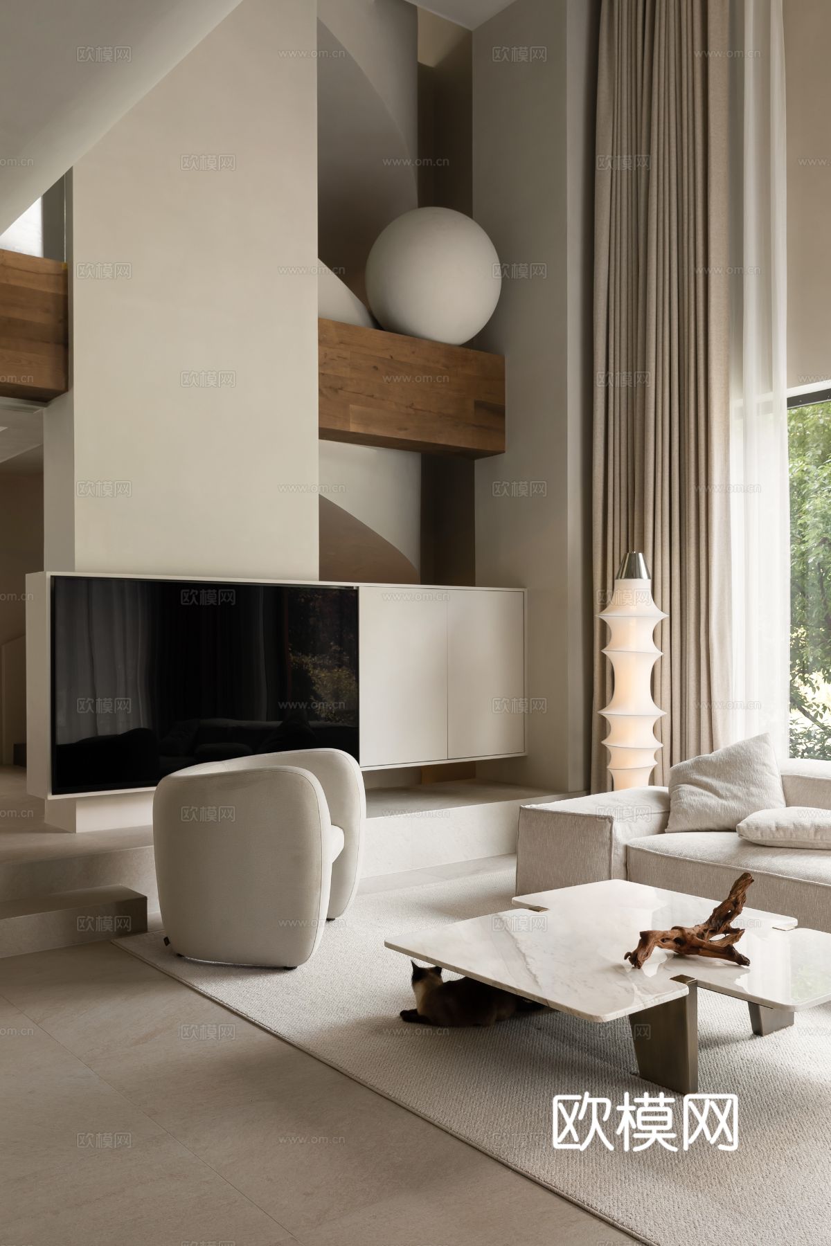 侘寂家装设计 客厅卧室餐厅 高级灰 极简设计效果图下载（渲染图4）